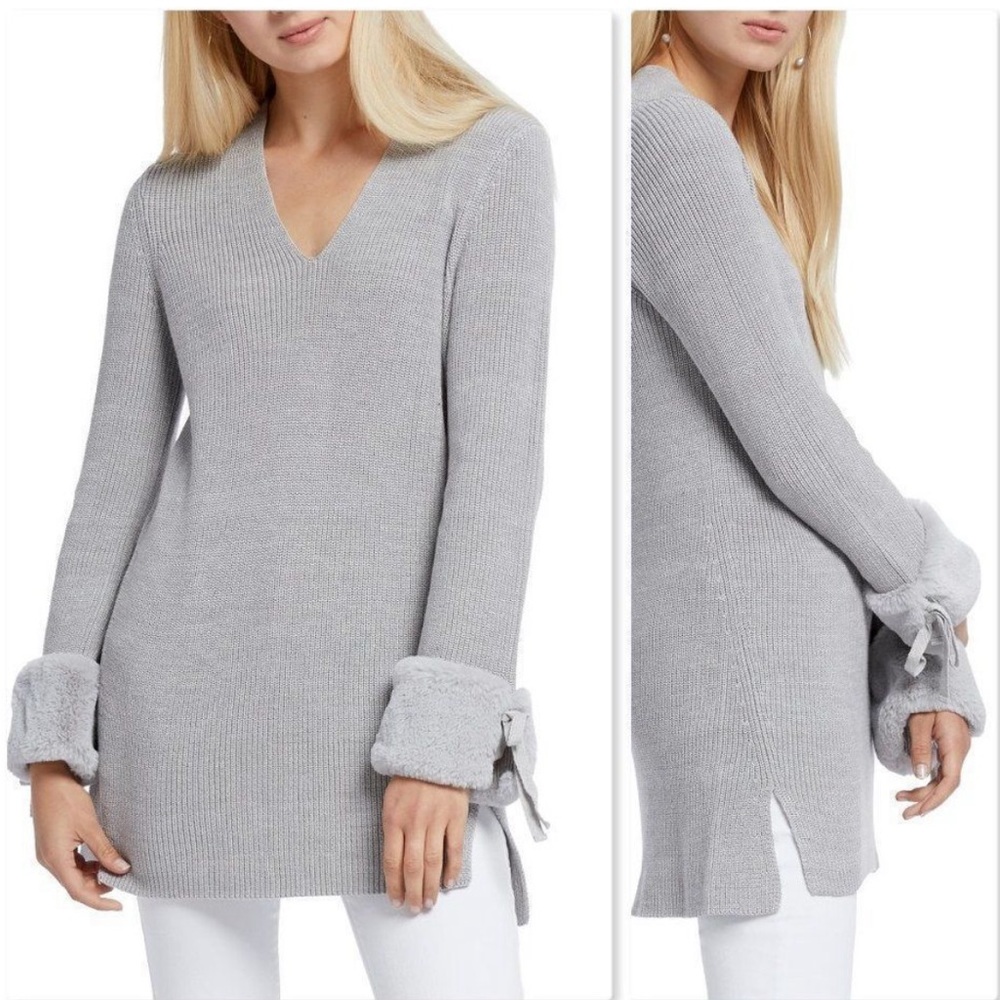 NIC+ZOE Light Gray Ribbed Knit Sweater Size XXL